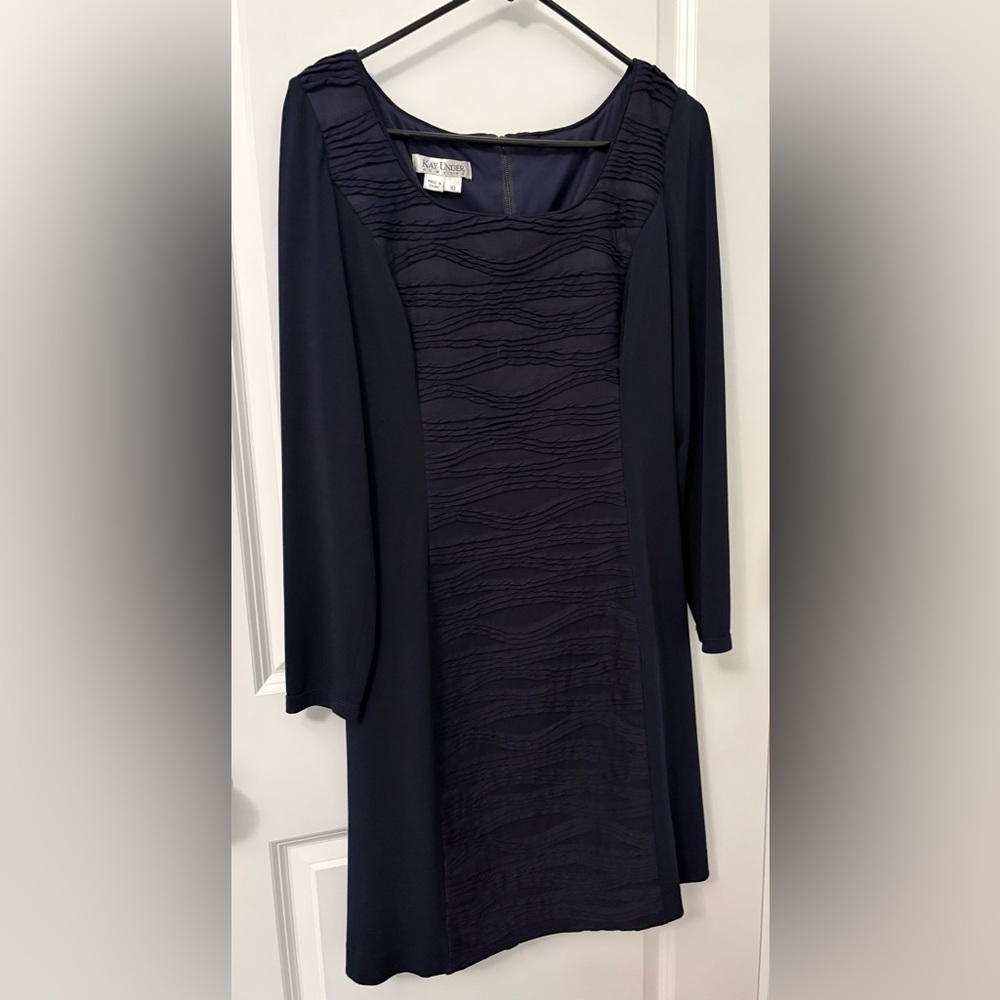 KAY UNGER NWOT Midnight Blue Textured Midi Dress